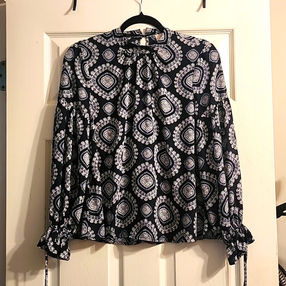 LOFT navy blue printed blouse top Size SP